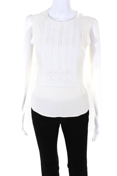 ALC Womens Geometric Embroidered Sleeveless Shell Top Blouse White Silk Size XS