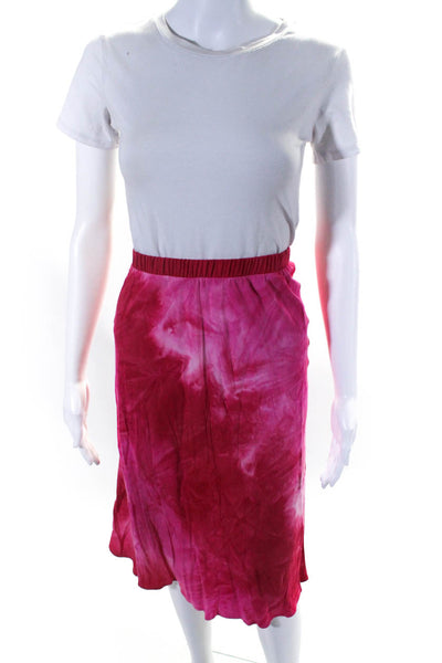 Drew Womens Elastic Waistband Knee Length A Line Skirt Pink White Size Medium