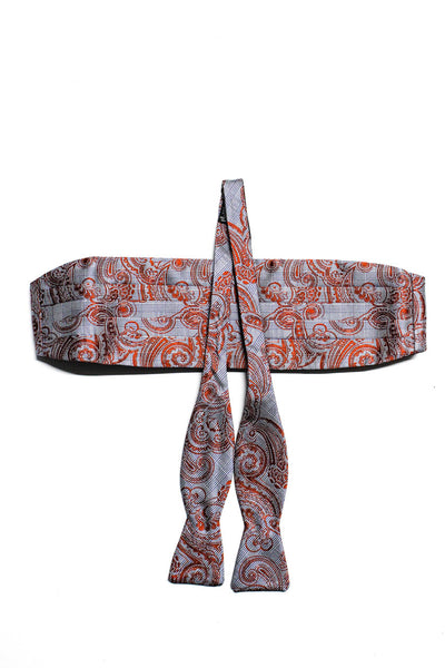 Designer Men's Paisley Silk Cummerbund Bowtie Set Orange