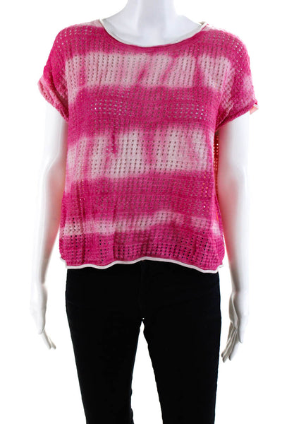 Lisa Todd Women's Cap Sleeve Round Neck Open Knit Sweater Pink Size XS