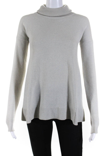 Theory Womens Pullover Ribbed Knit Trim Turtleneck Sweatshirt White Size Petite