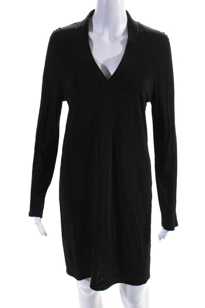 Halston Heritage Womens Long Sleeve V Neck Mini Shirt Dress Black Size Medium