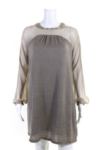 Jill Stuart Womens Wool Silk Lined Puff Sleeve Mini Sweater Dress Gray Size 2