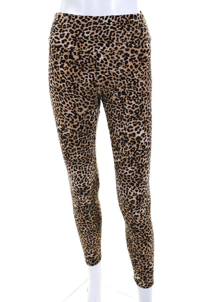 Enza Costa Womens Smocked Leopard Print Leggings Brown Size Medium