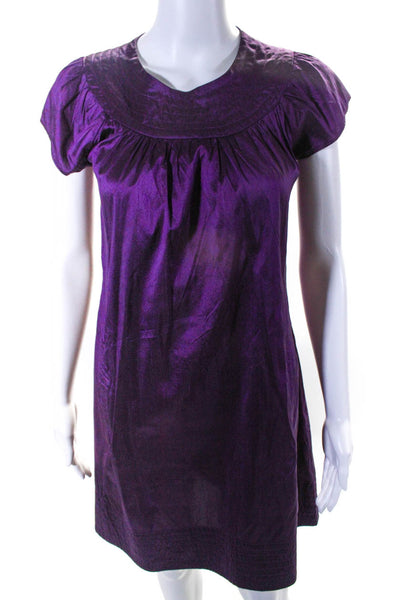 Calypso Christiane Celle Womens Back Zip Short Sleeve Silk Dress Purple Small
