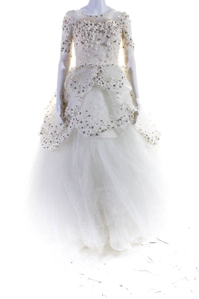 Austin Scarlett Womens White Floral Applique Ball Gown / Wedding Dress Size 2