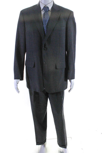 Versini Men's Striped Wool Blazer Pants Two Piece Suit Gray Size 42