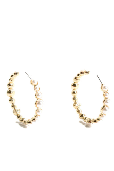 Neiman Marcus Womens Faux-Pearl Gold-Tone Hoop Earring White
