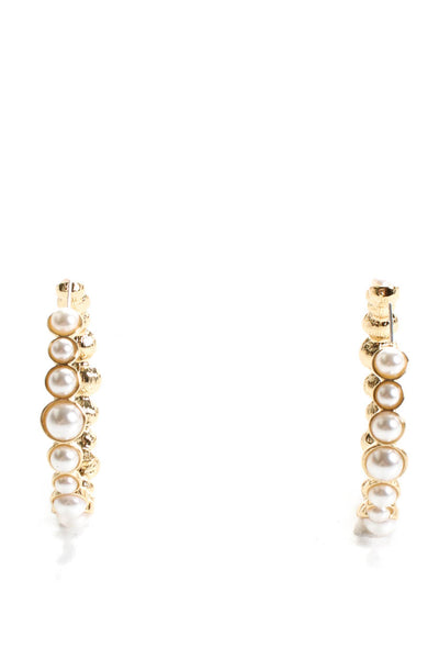 Neiman Marcus Womens Faux-Pearl Gold-Tone Hoop Earring White