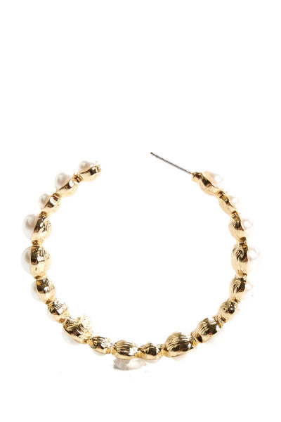 Neiman Marcus Womens Faux-Pearl Gold-Tone Hoop Earring White