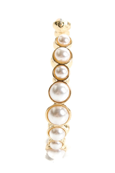 Neiman Marcus Womens Faux-Pearl Gold-Tone Hoop Earring White