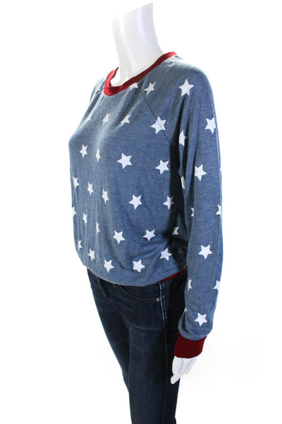 MINKPINK Womens Stripe-Trim Star Print Pullover Sweater Red Blue Size S