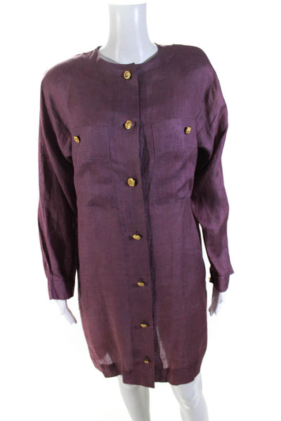Searle Womens Long Sleeve Gold Button Tunic Dress Purple Size 12