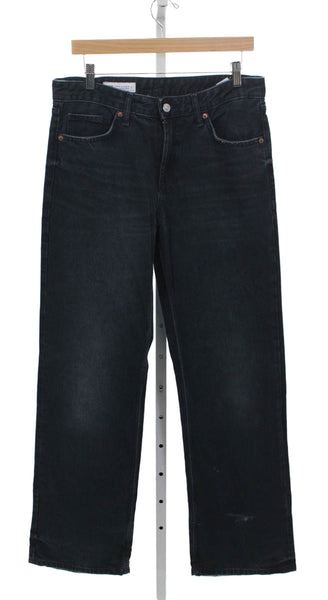 Zara Women Straight Black Cotton Jeans Button Mid Rise Size 8