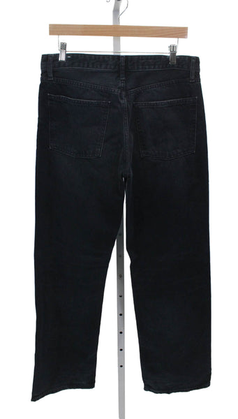Zara Women Straight Black Cotton Jeans Button Mid Rise Size 8