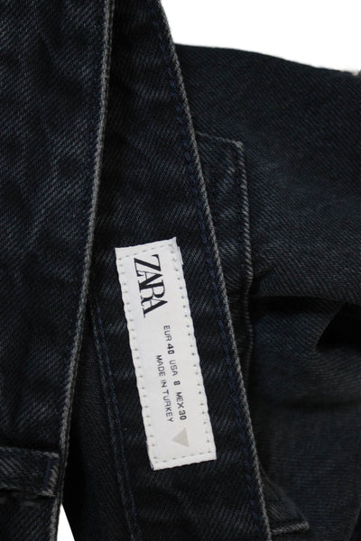 Zara Women Straight Black Cotton Jeans Button Mid Rise Size 8