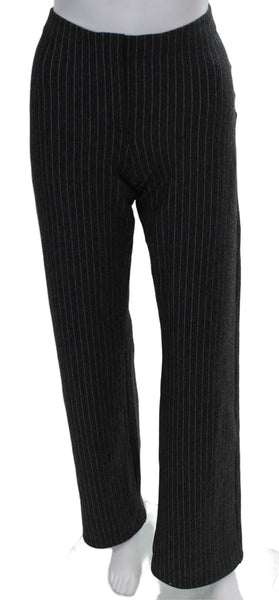 Zara Women Striped Viscose Dress Pants Gray Pull On Size L