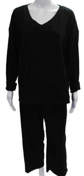 Ekouaer Womens Black V-Neck Long Sleeve Set Size L