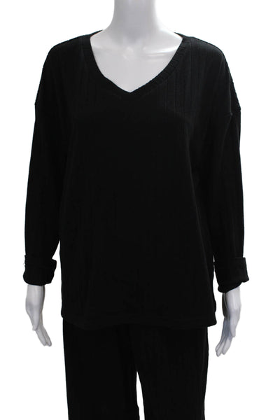 Ekouaer Womens Black V-Neck Long Sleeve Set Size L