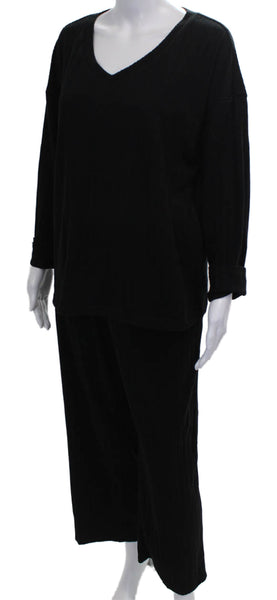 Ekouaer Womens Black V-Neck Long Sleeve Set Size L