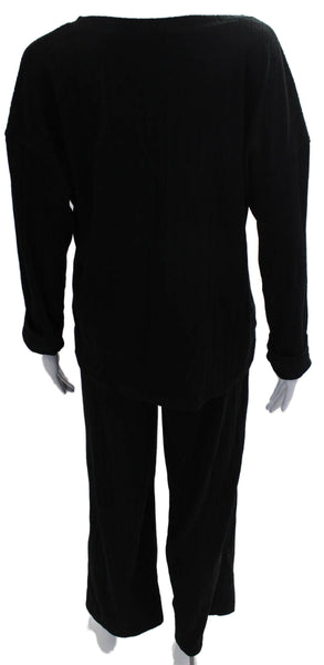 Ekouaer Womens Black V-Neck Long Sleeve Set Size L