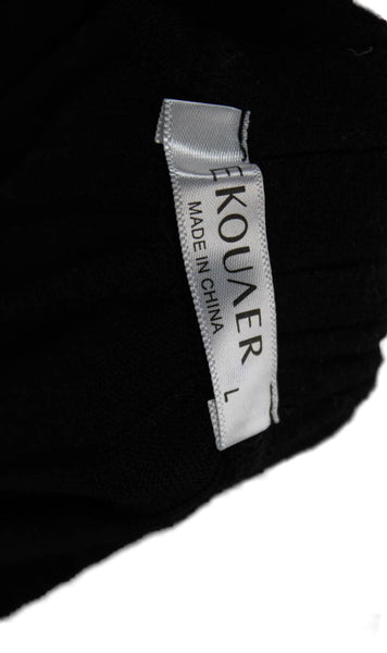 Ekouaer Womens Black V-Neck Long Sleeve Set Size L