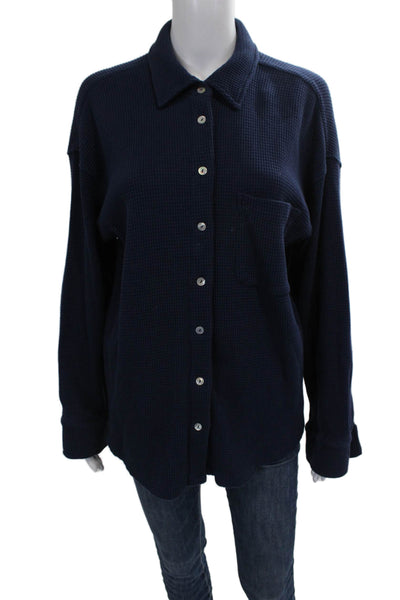 Donni Women Long Sleeve Button-Up Collared Organic Cotton Blue Top Size S