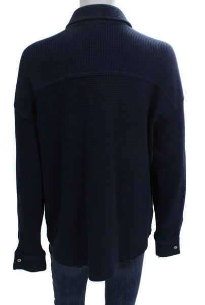 Donni Women Long Sleeve Button-Up Collared Organic Cotton Blue Top Size S