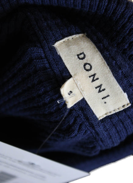 Donni Women Long Sleeve Button-Up Collared Organic Cotton Blue Top Size S