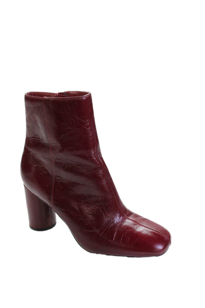 Zara Womens Square Toe Side Zip Ankle Boots Red Size 40 10