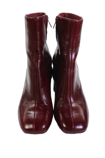 Zara Womens Square Toe Side Zip Ankle Boots Red Size 40 10