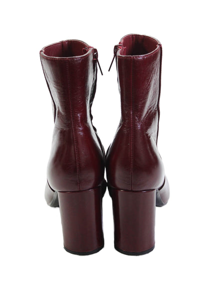 Zara Womens Square Toe Side Zip Ankle Boots Red Size 40 10