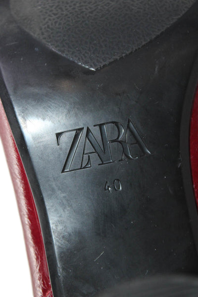 Zara Womens Square Toe Side Zip Ankle Boots Red Size 40 10
