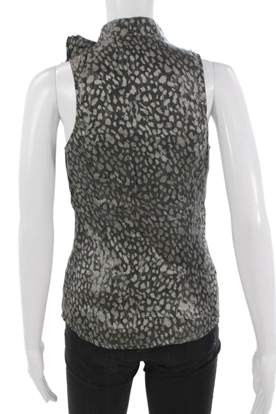 La Rok Women Silk Animal Print V-Neck Sleeveless Blouse Gray Size XS