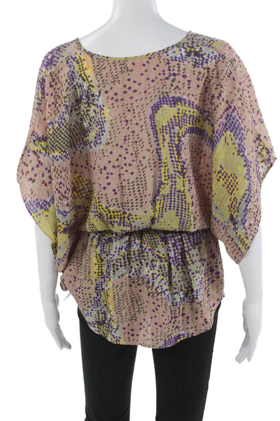 Parker Women Tunic Blouse Silk Multicolor V-Neck Short Sleeve Geometric Size XS