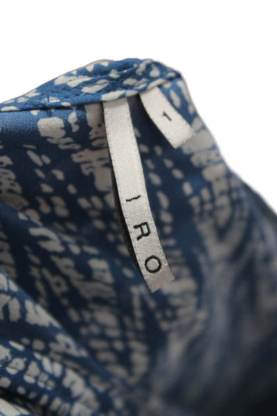 IRO Womens Tunic Blouse Blue Silk Geometric Round Neck Sleeveless Tie Size 1