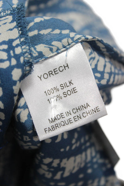 IRO Womens Tunic Blouse Blue Silk Geometric Round Neck Sleeveless Tie Size 1