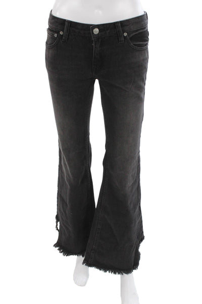 We The Free Women Flared Jeans Black Cotton Low Rise Button Inseam 29 Size 24