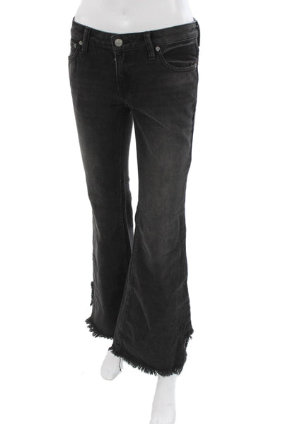 We The Free Women Flared Jeans Black Cotton Low Rise Button Inseam 29 Size 24
