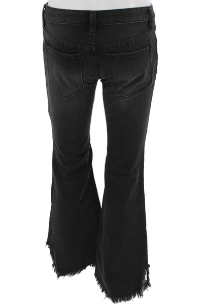 We The Free Women Flared Jeans Black Cotton Low Rise Button Inseam 29 Size 24