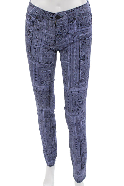 Tory Burch Women Skinny Jeans Blue Geometric Cotton Button Size 24