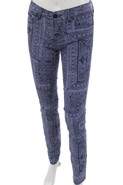 Tory Burch Women Skinny Jeans Blue Geometric Cotton Button Size 24