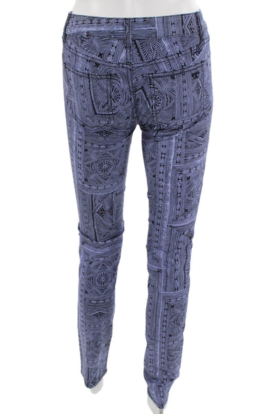 Tory Burch Women Skinny Jeans Blue Geometric Cotton Button Size 24