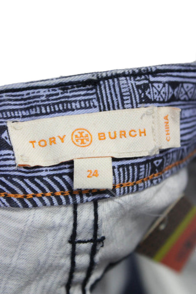 Tory Burch Women Skinny Jeans Blue Geometric Cotton Button Size 24