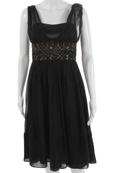 French Connection Womens A-Line Black Sweetheart Midi Sleeveless Dress Size 2