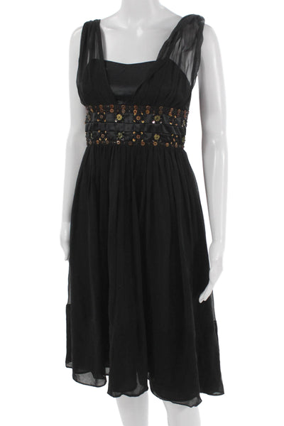 French Connection Womens A-Line Black Sweetheart Midi Sleeveless Dress Size 2
