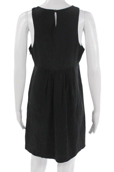Tibi Women Silk Black Geometric V-Neck Sleeveless Shift Dress Size 4