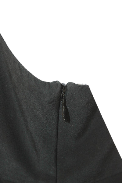 Tibi Women Silk Black Geometric V-Neck Sleeveless Shift Dress Size 4