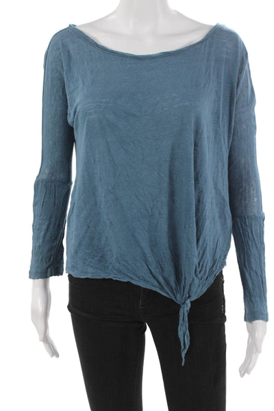 Joie Womens Basic Cotton Boat Neck Long Sleeve T-Shirt Blue Size XS