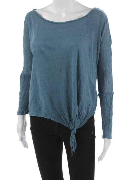 Joie Womens Basic Cotton Boat Neck Long Sleeve T-Shirt Blue Size XS